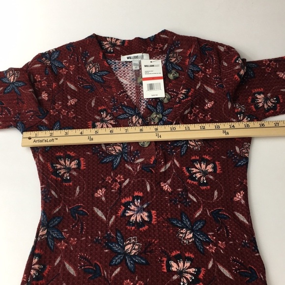 William Rast Burgundy‎ Floral Waffle Knit Top - Picture 10 of 10